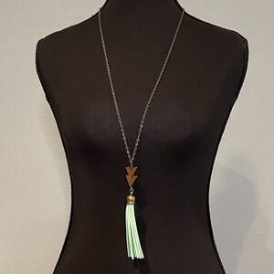 Beljoy Mint Green Tassel Necklace with Chevron Charm